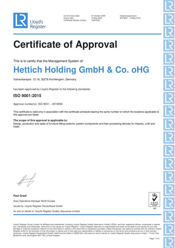 Сертификат Hettich
